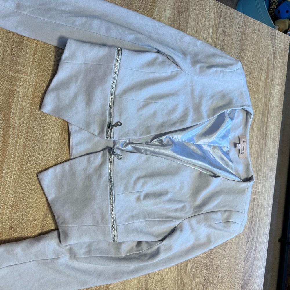 Philosophy Silver-Light Gray Satin-Lined Top